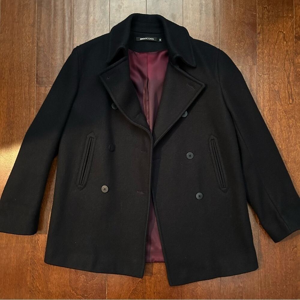 DKNY Women’s Dark Navy Double-Breasted Wool Blend Pea Coat, Size 10